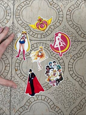 Sailor Moon Vinyl Sticker Set - Bright Yellow, Pink, Red Accents